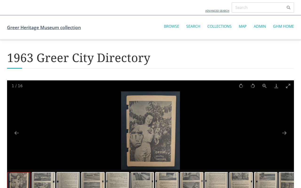 Greer city directory 1963 Heritage Museum record