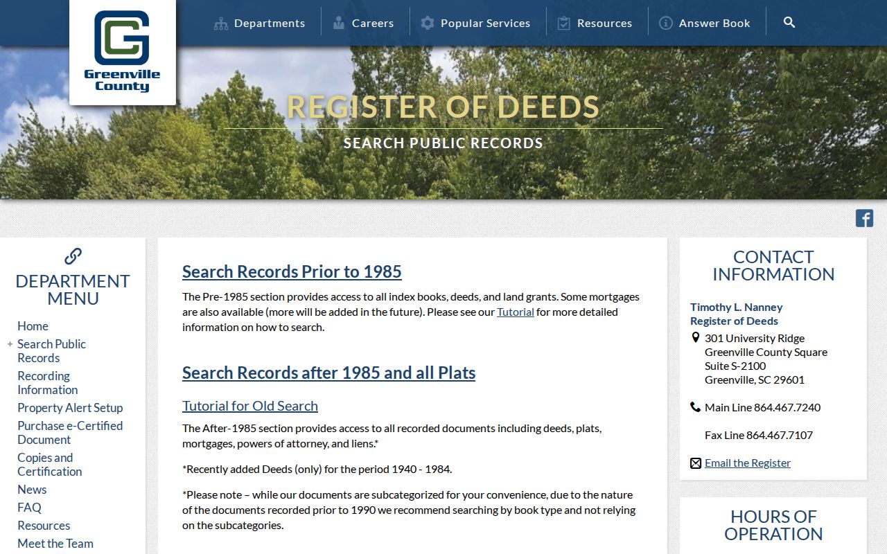 Greer residents directory view of Greenville County deed index