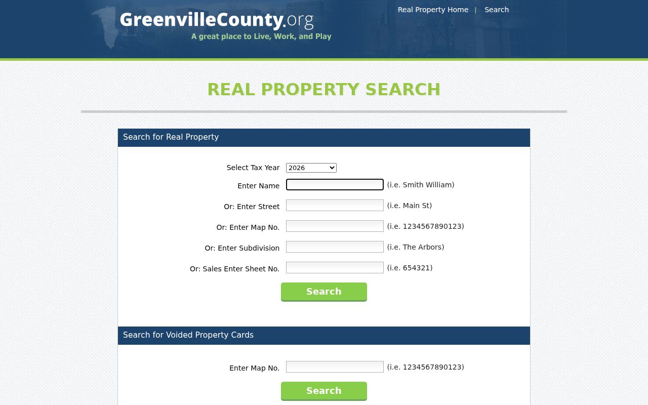 Greer residents directory Greenville County real property search form