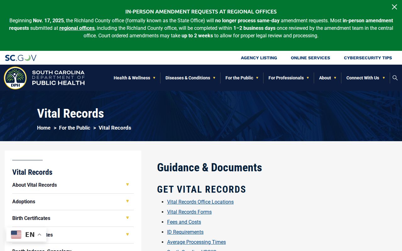 Greer resident lookup South Carolina DPH vital records service
