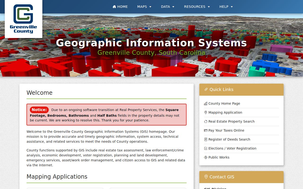 Greer street directory Greenville County GIS mapping gateway